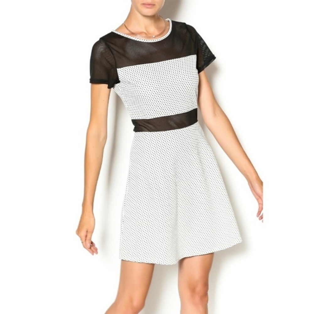 Umgee Black and White Mesh Dot Mini Skater‎ Dress Size L